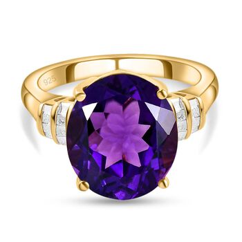 Afrikanischer Amethyst und wei&szlig;er Diamant-Ring, 925 Silber vergoldet (Gr&ouml;&szlig;e 18.00) ca. 7.19 ct