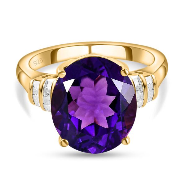 Afrikanischer Amethyst und wei&szlig;er Diamant-Ring, 925 Silber vergoldet (Gr&ouml;&szlig;e 18.00) ca. 7.19 ct
