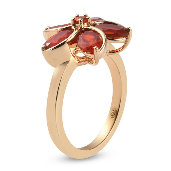 Mexikanischer Kirschfeuer-Opal Blumen Ring 925 Silber vergoldet  ca. 1,29 ct image number 5