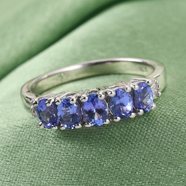 AA Tansanit und Diamant 5 Stein Ring 925 Silber Platin-&Uuml;berzug image number 2