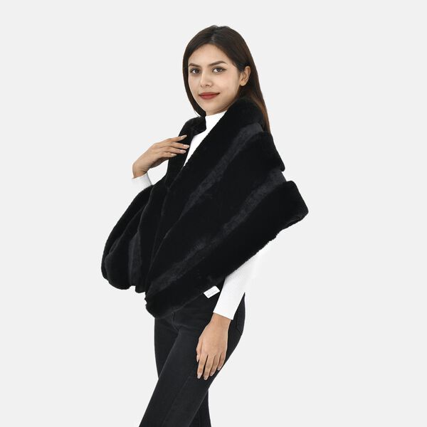 LA MAREY - Kunstfell Stola, 152x38cm, schwarz image number 3