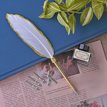 Vintage Kalligraphie-Schreibstift mit Tinte und Geschenkbox, Wei&szlig;