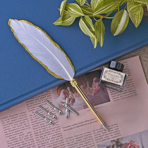 Vintage Kalligraphie-Schreibstift mit Tinte und Geschenkbox, Weiß image number 2