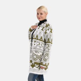 Gemusterter Cardigan mit Taschen, Einheitsgr&ouml;&szlig;e, Norweger-Muster, Oliv