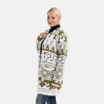 Gemusterter Cardigan mit Taschen, Einheitsgr&ouml;&szlig;e, Norweger-Muster, Oliv