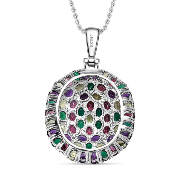 Rhodolith Granat, Afrikanischer Amethyst Anhänger mit Kette, Edelstahl ca. 9.44 ct image number 5