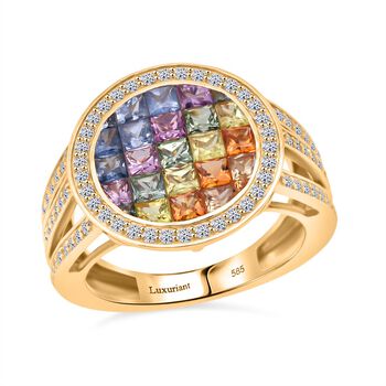 LUXURIANT AAA mehrfarbiger Saphir und Labor Diamant Ring in 585 Gold - 4,71 ct.