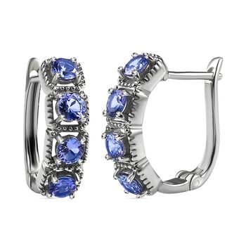 Tansanit Ohrringe, 925 Silber platiniert, ca. 1.39 ct