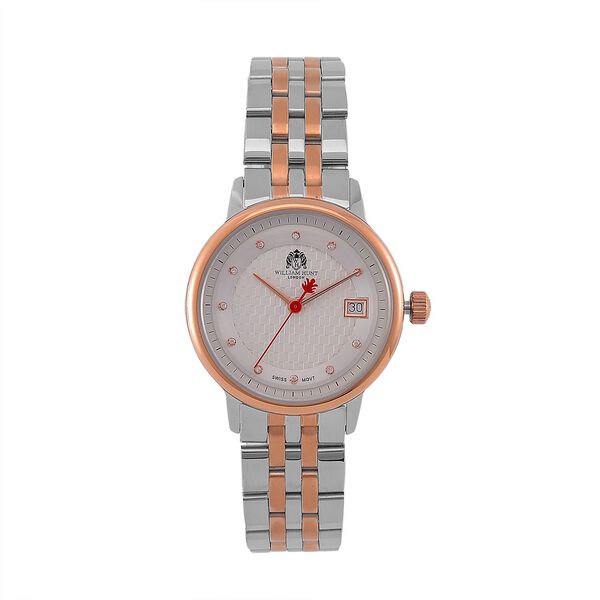 William Hunt &ndash; Schweizer Uhrwerk, Saphirglas, Wei&szlig;er Zirkonia, Edelstahlarmband 19 cm, Ros&eacute;-Bicolor