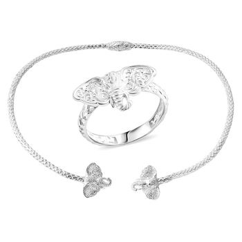 D'Joy Royal Bali Ring und 45cm Halskette im Elefant-Design, 925 Silber