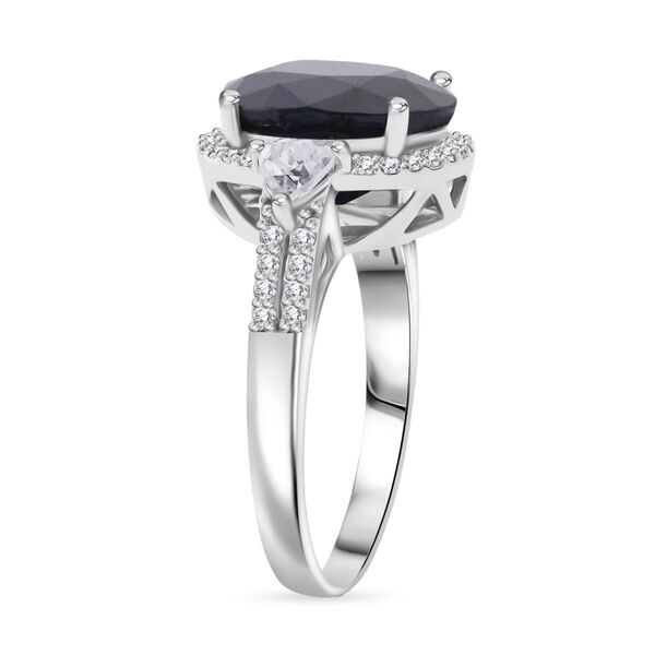 Diffundierter blauer Saphir, Wei&szlig;er Zirkon Ring 925 Silber rhodiniert (Gr&ouml;&szlig;e 17.00) ca. 4.70 ct image number 4