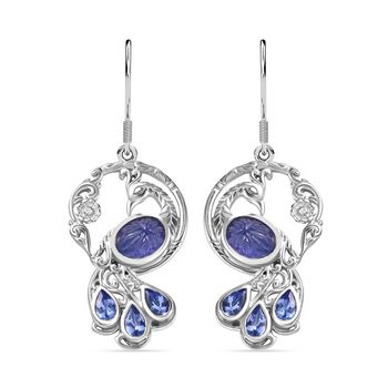 INDIAN ARTISTRY - Handgeschnitten Tansanit Ohrringe 925 Silber rhodiniert ca. 5.14 ct