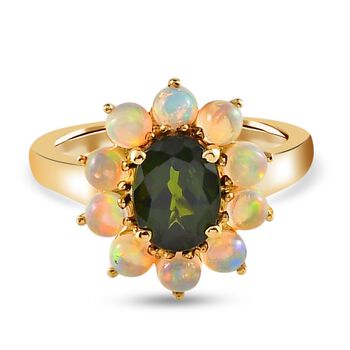 Nat&uuml;rlicher Chromdiopsid und &auml;thiopischer Opal-Ring, 925 Silber vergoldet  ca. 2,07 ct