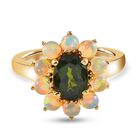 Natürlicher Chromdiopsid und äthiopischer Opal-Ring, 925 Silber vergoldet (Größe 21.00) ca. 2,07 ct