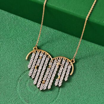 GP Amore Kollektion - Wei&szlig;er Zirkon, Kanchanaburi Blauer Saphir Halskette ca. 50 cm 925 Silber Rhodiniert und 750 Gelbgold Vermeil ca. 4.44 ct