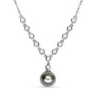 Tahiti Perlen (9-10 mm) und weiße Zirkon Halskette, ca. 45 cm, 925 Silber rhodiniert ca. 0,61 ct image number 0