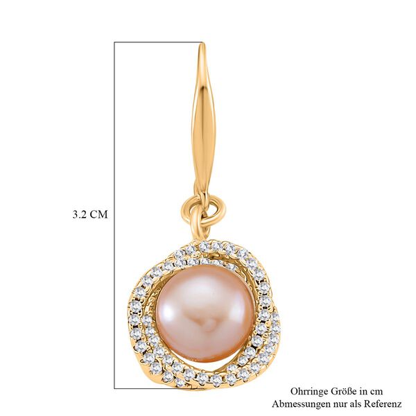 Pfirsich-S&uuml;&szlig;wasser Perle (8-10 mm), Wei&szlig;er Zirkonia Ohrringe Nickelfreies Messing vergoldet image number 5