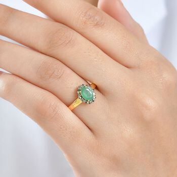 D'Joy Kagem sambischer Smaragd, gr&uuml;ner Diamant und Zirkon Ring - 0,91 ct.