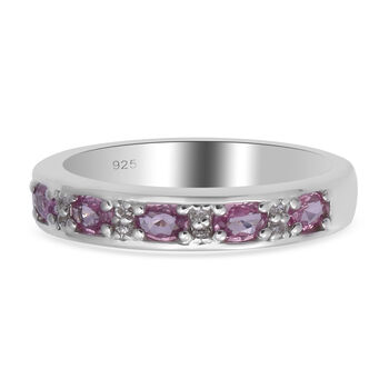 Rosa Saphir und Zirkon Half Eternity Band Ring 925 Silber platiniert (Gr&ouml;&szlig;e 19.00) ca. 0,98 ct
