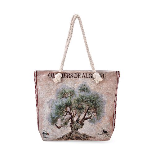 Jacquardgewebte Tasche aus Jute mit Futter, Reißverschluss und verstellbarer Kordel Riemen, 42 x 37 x 34 cm, Blumen
