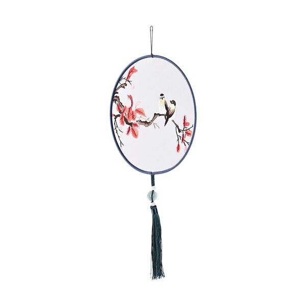 LIVMORE Doppelseitige Stickerei Seidenwanddekoration mit Jadequaste, 20cm, Vogelmuster image number 5