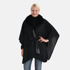 LA MAREY - Poncho mit Kunstfellkragen und Gürtel, One Size, Schwarz