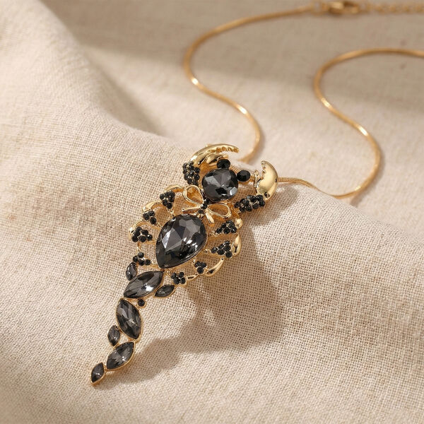 Schwarzer und grauer Kristall Anh&auml;nger mit Kette ca. 63.5 cm + 5 cm Extender, Legierung Gelb image number 1