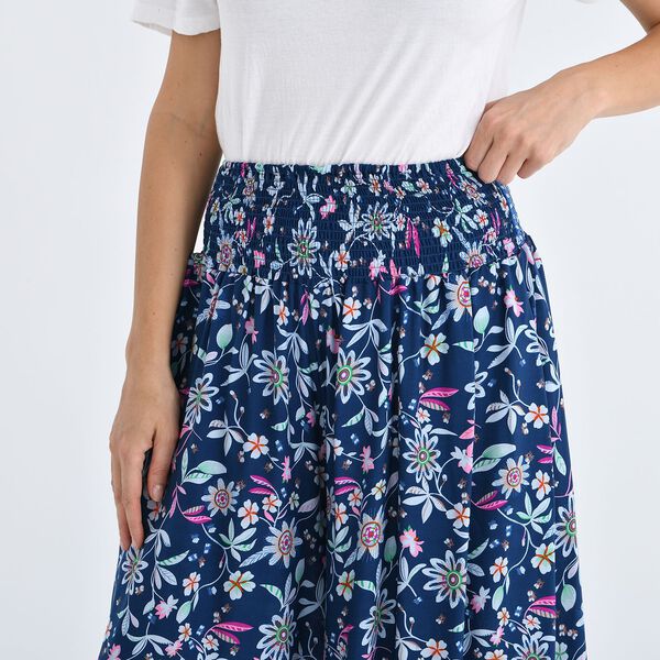 Gesmokte Taillen-Culottes mit Blumenmuster, Einheitsgr&ouml;&szlig;e, Marineblau image number 5