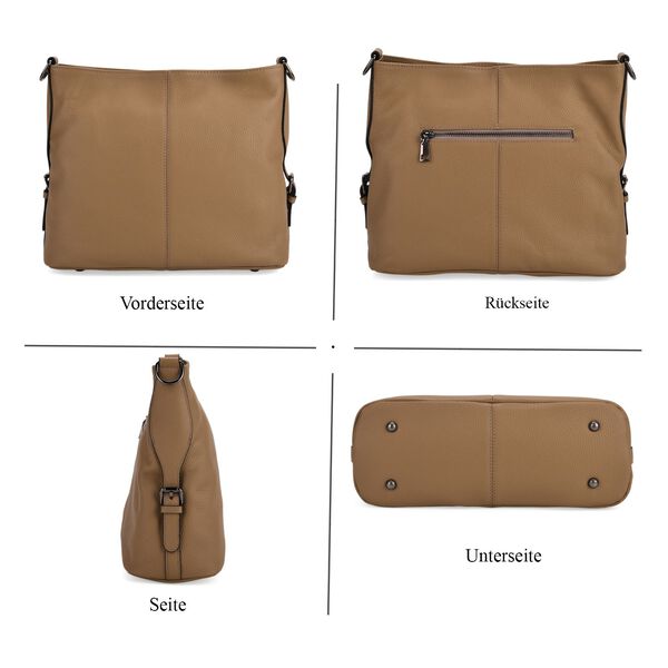 Crossbody Tasche mit 3 Tragevarianten, Echtleder, 32x12x25cm, Riemen 130cm, Hellkhaki image number 5