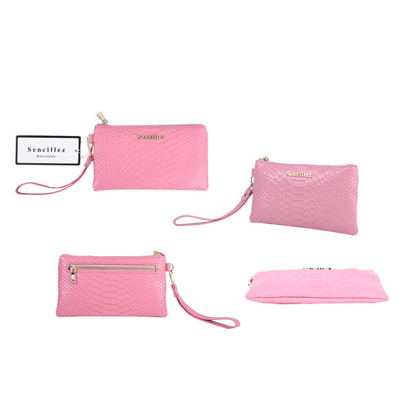 SENCILLEZ - 100% Leder Clutch, Babyrosa image number 4
