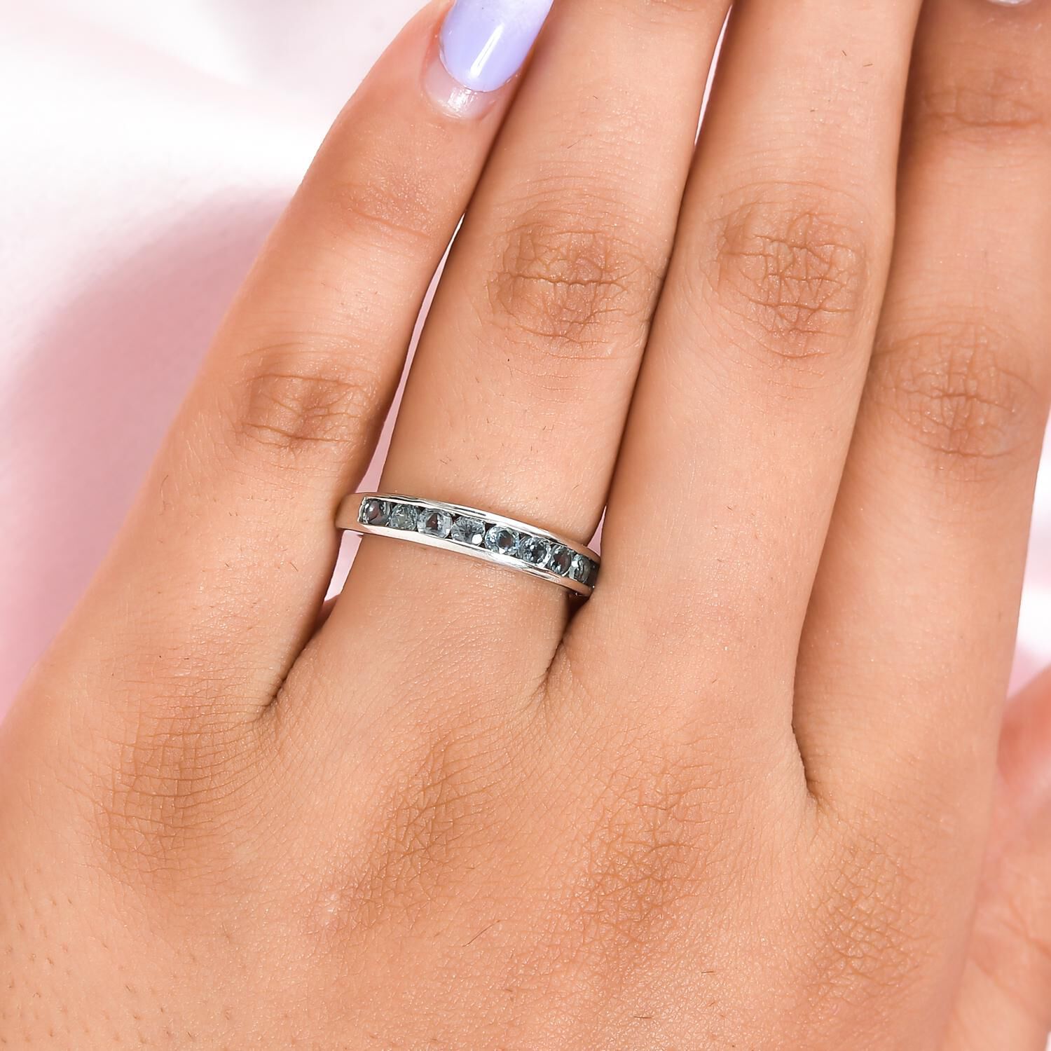 AA Montana Pfau Saphir Half Eternity Ring 925 Silber platiniert 0 89 ct. SHOPLC