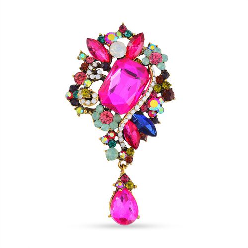 Mehrfarbiger Kristall Brosche  Antikes Gold image number 0