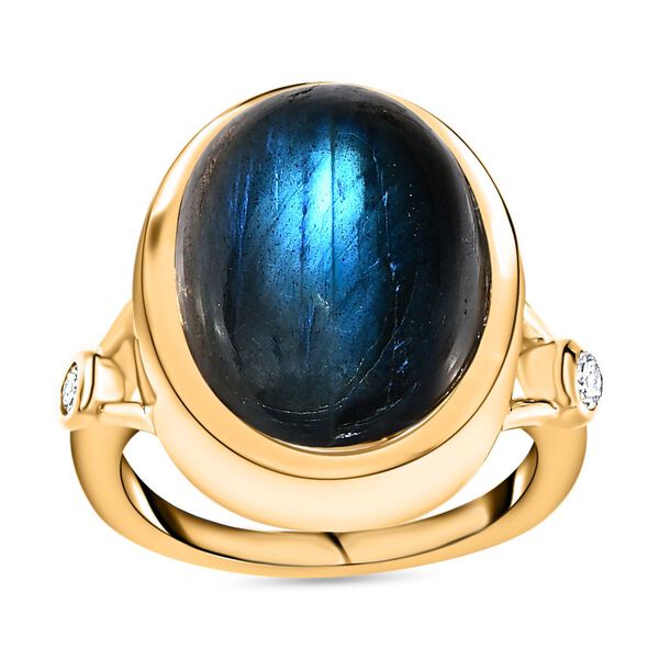 AAA Labradorit, Weißer Zirkon Ring, 925 Silber Gelbgold Vermeil (Größe 20.00) ca. 10.22 ct image number 4
