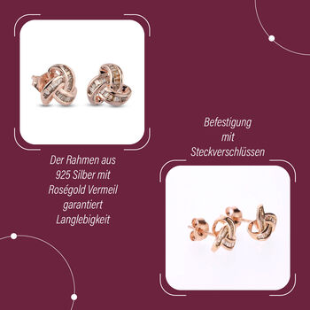 Liebesknoten Champagner Diamant Ohrstecker, 925 Silber mit Ros&eacute;gold Vermeil - 0,25 ct.