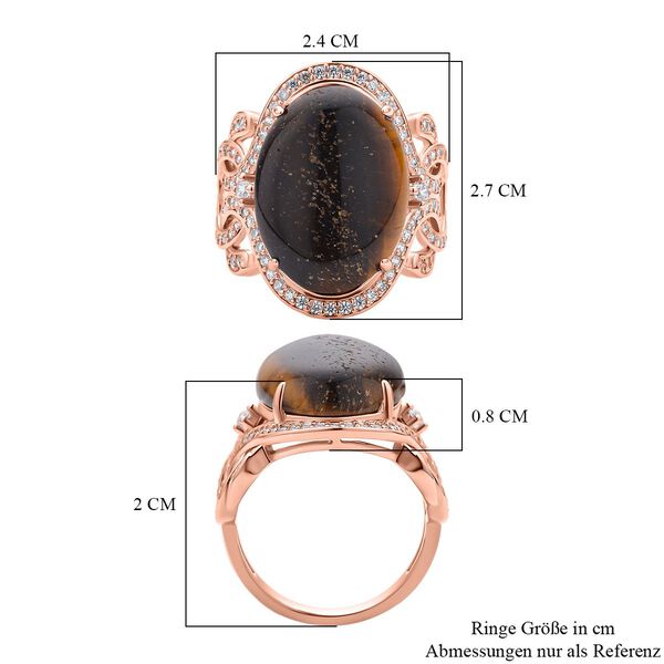 Gelbes Tigerauge, wei&szlig;er Zirkon Ring, Messing (Gr&ouml;&szlig;e 16.00) ca. 13,05 ct image number 6