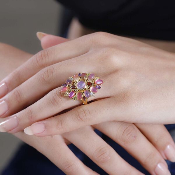 Flamingo Mondstein Ring 925 Silber 750 Gelbgold Vermeil (Gr&ouml;&szlig;e 20.00) ca. 7,56 ct image number 3