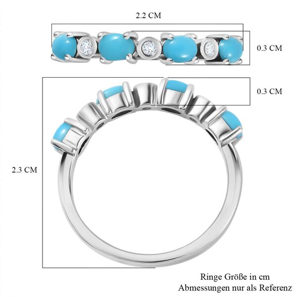 AA Amerikanischer, nat&uuml;rlicher Sleeping Beauty T&uuml;rkis, Wei&szlig;er Zirkon Ring 925 Silber platiniert (Gr&ouml;&szlig;e 21.00) ca. 0.70 ct image number 7