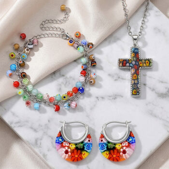 Mehrfarbige Murano-Stil Set mit Kreuz-Halskett
