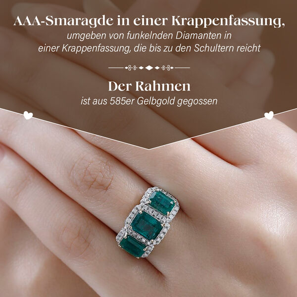 AAA Kagem sambischer Smaragd und Diamant-Ring in 585 Gelbgold - 3,99 ct. image number 3