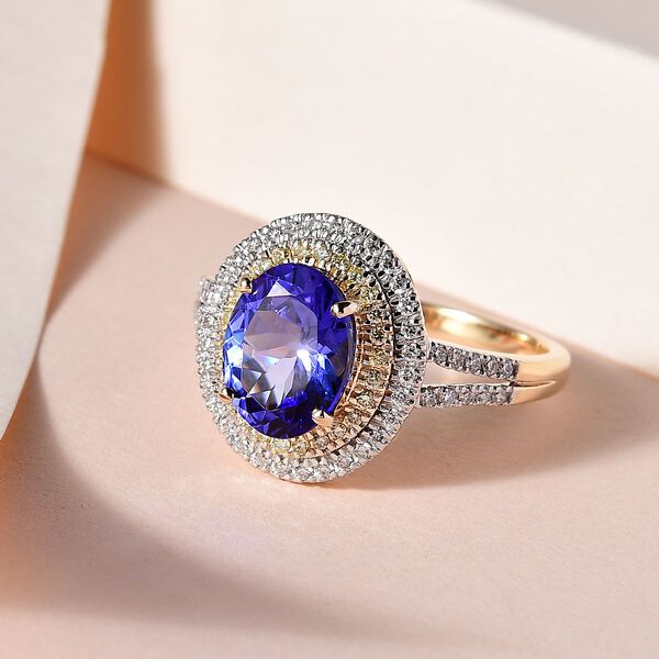 AAA Tansanit, nat&uuml;rlicher gelber und wei&szlig;er Diamant-Halo-Ring - 2,59 ct. image number 10