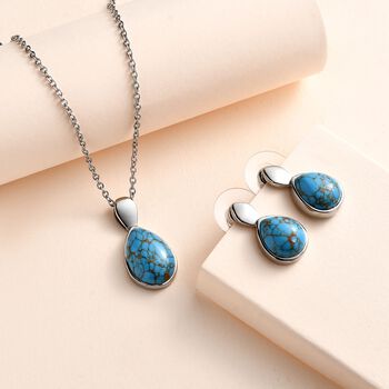 Blaues T&uuml;rkis Schmuckset  Edelstahl ca. 13,39 ct.