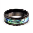Abalone Muschel Ring Reines Wolframcarbid IP-Schwarz-Plattierung (Größe 18.75)