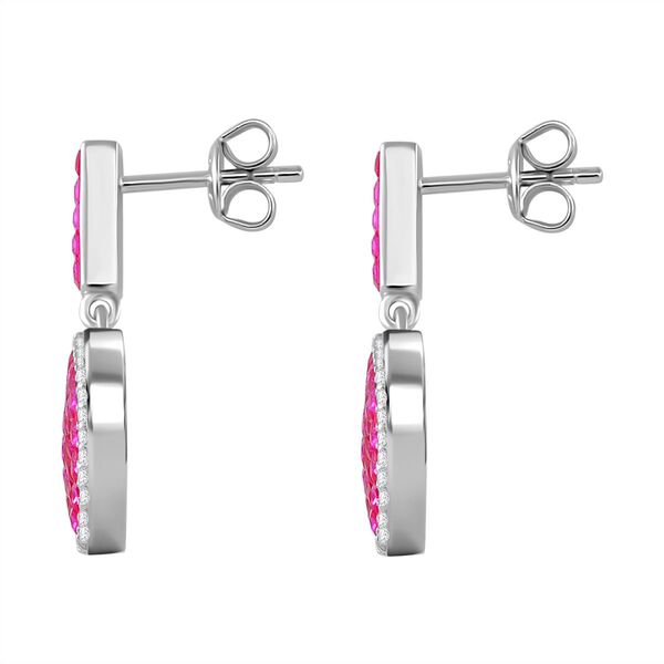 Rubin-Farbe und wei&szlig;e Zirkonia Halo Ohrringe image number 4