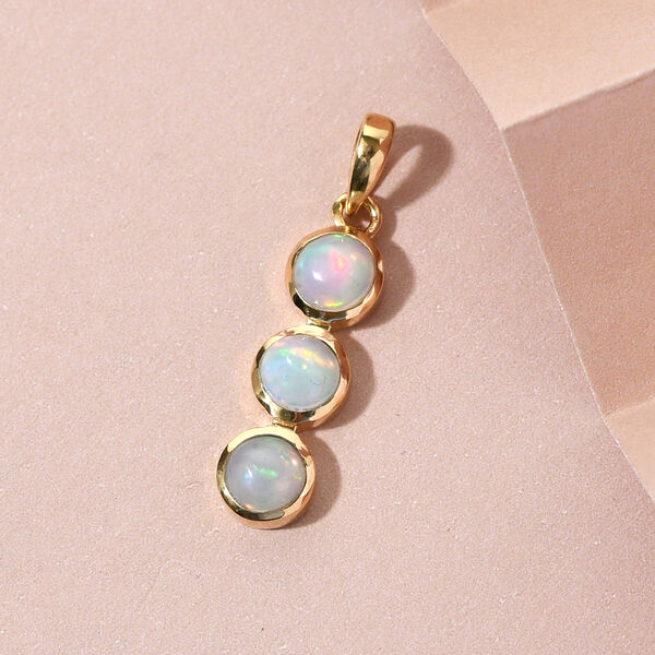 Nat&uuml;rlicher &Auml;thiopischer Opal 3 Stein Anh&auml;nger 925 Silber vergoldet ca. 1,00 ct image number 2