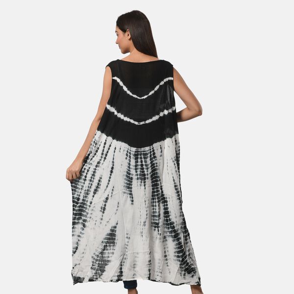 Tie Dye Kleid, Einheitsgr&ouml;&szlig;e, Schwarz und Wei&szlig; image number 3