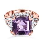 Rose De France Amethyst, Weißer Zirkon Ring, 925 Silber rosévergoldet, (Größe 18.00) ca. 7.38 ct