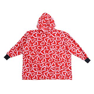 Flauschiger Flanell Hoodie mit gro&szlig;er Tasche, 96x89cm, rote herz