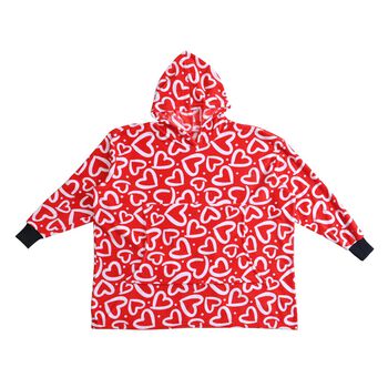 Flauschiger Flanell Hoodie mit gro&szlig;er Tasche, rotes Herzmuster