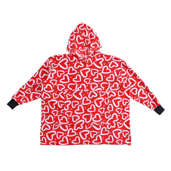 Flauschiger Flanell Hoodie mit gro&szlig;er Tasche, rotes Herzmuster