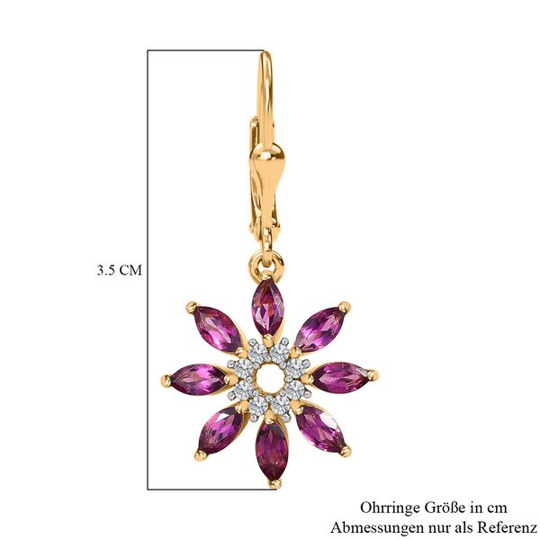 Rhodolith Granat, Wei&szlig;er Zirkon Ohrringe 925 Silber Gelbgold Vermeil ca. 3,17 ct. image number 6